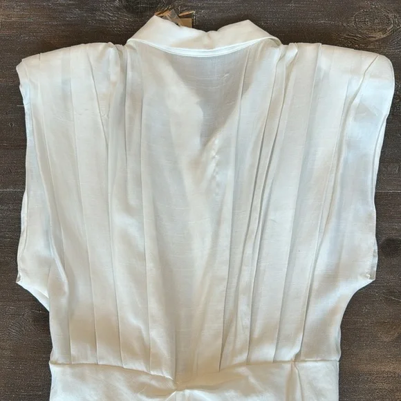 Do+Be Be White Button Front Tie Mini Dress Sleeveless Sz M Collared Flat Pleats - Picture 12 of 16